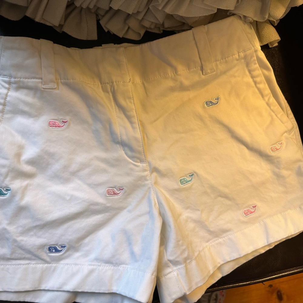 Vineyard Vines Girls 12 White Pastel Whales Embroidered Shorts